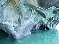 Erosion of marble cliffs in an arm of Lake General Carrera (Lago General Carrera)